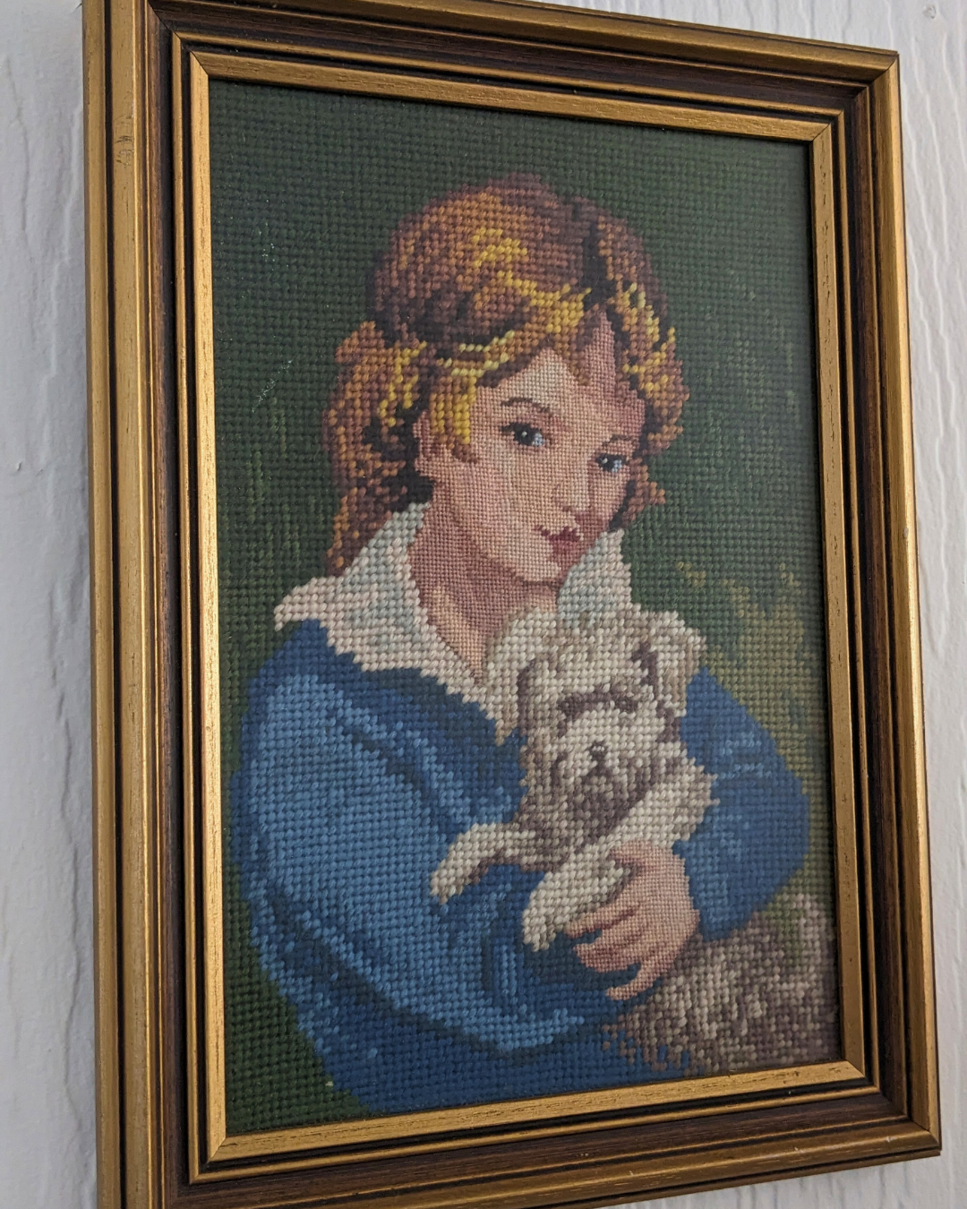 FRAMED CROCHETED PORTRAIT - WOMAN AND HER DOG
